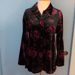 Jennifer Moore Vintage Floral Velvet Button-Up Blouse Size L
